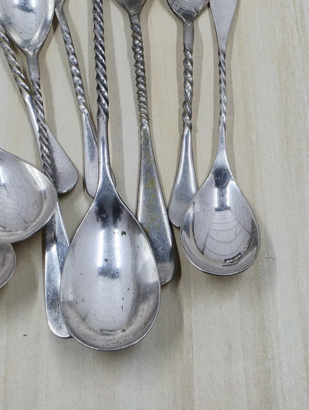 Silverplate Antique & Vintage Twisted Handle Spoons 10 Pieces Variety